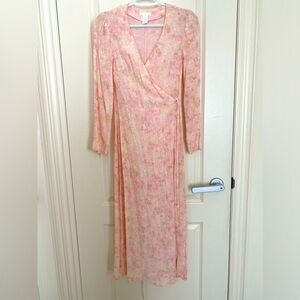 H&M Light Pink Muted Floral Wrap Dress